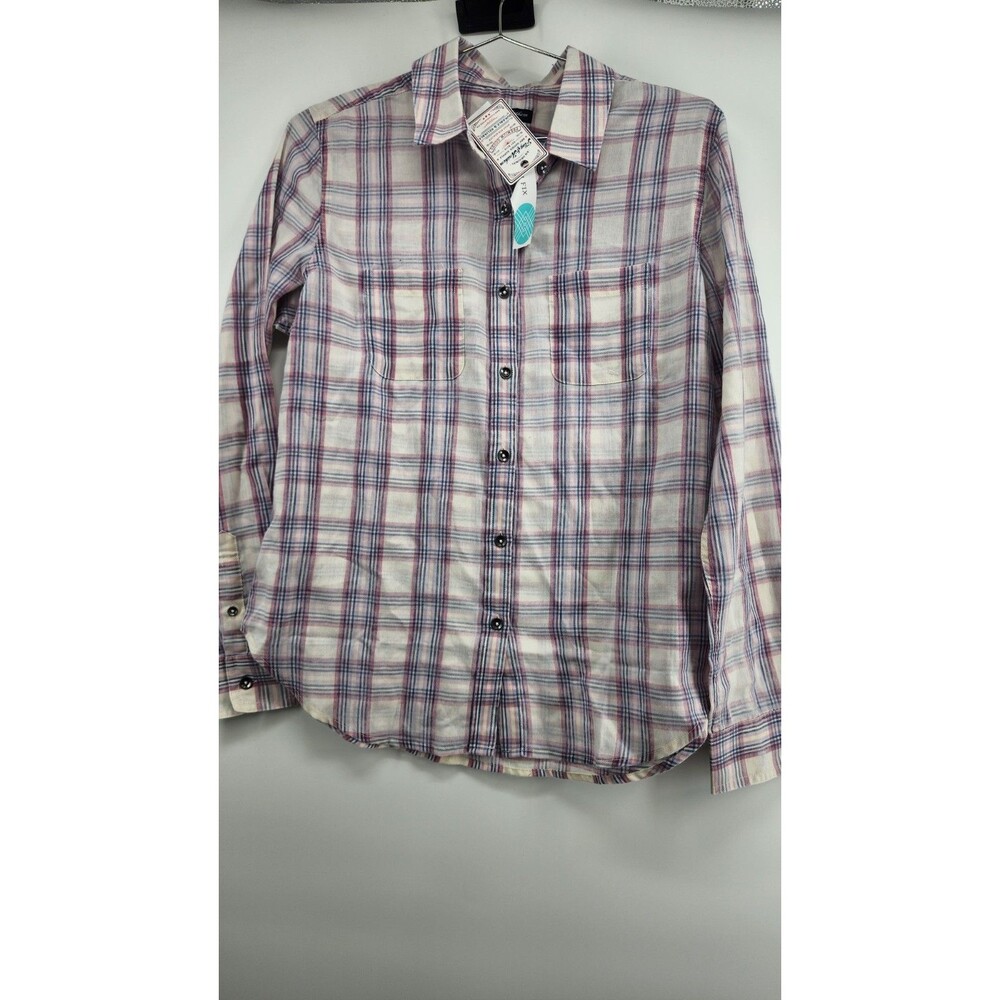 Flag & Anthem Men's Small Blue White Jessie Checkered Button Down Shirt‎ NWT